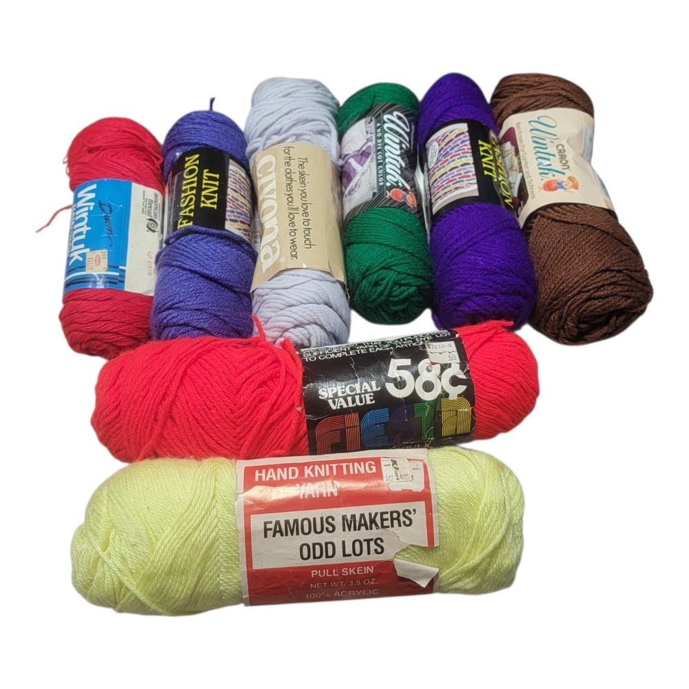 Vintage Acrylic Yarn Lot 8 Skeins Wintuk Fashion Knit Columbia Minerva Worsted 4